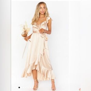 Ruffle Wrap Satin Dress- Champagne Color
